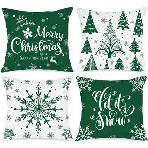 Christmas Throw Pillow Covers 18x18 Set of 4, Merry Christmas Winter Xmas Snowflake - Green - 1 of 3