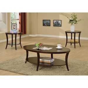 Roundhill Furniture Perth Contemporary 3-Piece Oval Coffee Table with End Tables Set, Espresso - 1 of 4