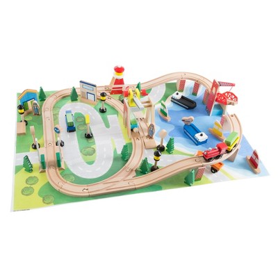 Toy Time Kids' Wooden Train Set With Play Mat - 33" x 22.5", Set of 65