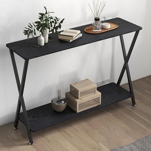 Industrial Narrow Console Table with 2 Shelves, Small Entryway Table with Metal Legs for Hallway, Living Room, Foyer & Office - 1 of 4