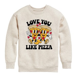 Boys' - Instant Message - Valentine's Day Love You Like Pizza Graphic Long Sleeve Fleece Sweatshirt - 1 of 4