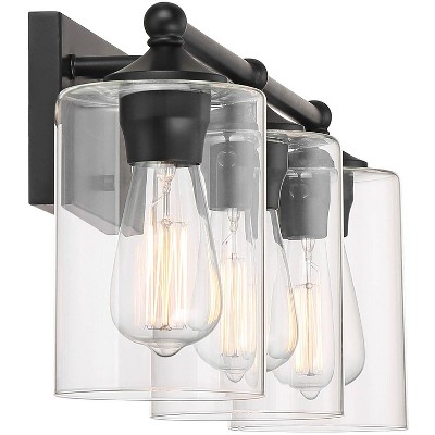 Bellings 30" Black Metal 3-Light Wall Sconce with Clear Glass Cylinders