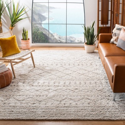 Ivory Beige Hand-Knotted Shag Rug 6'7" x 9'2"