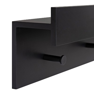 38" Black Wood Floating Wall Shelf with Metal Knobs