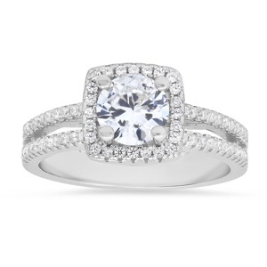 Sterling Silver Round-cut Halo CZ Ring - 1 of 3