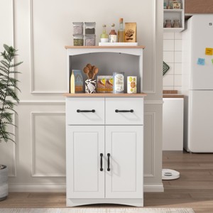 Kitchen Pantry Storage Cabinet with Drawer and Microwave Shelf, 49.4''H White Wooden Organizer for Small Spaces-3irtyhousy - 1 of 4