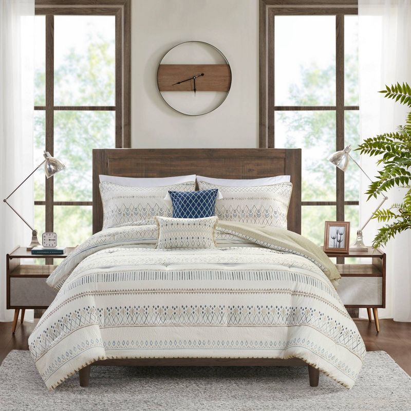 5pc Printed Seersucker Comforter with Throw Pillows Bedding Set Taupe - Madison Park , 4 of 12