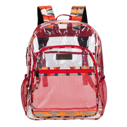 Wrangler Clear Water Resistant Backpack For Girls Durable Plastic See Thru Bag For Casual Use Stadiums Concerts School clear Red Target