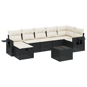 vidaXL 8 Piece Patio Sofa Set with Cushions Black Poly Rattan - Black and Cream without Storage 8 Items - 1 of 4