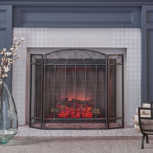 3-Panel Steel Modern Mesh Fireplace Screen Decor Cover Child Baby Pets Safty Fire Folded Doors-Christopher Knight Home - 1 of 4