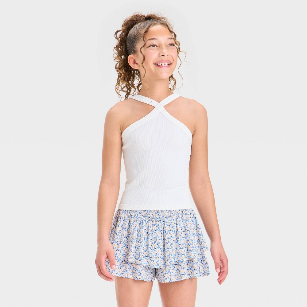 Girls' Halter Top - art class™ White L: Lightweight Ribbed Sleeveless Pullover