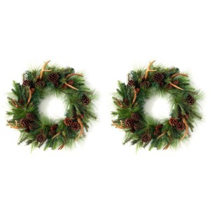 Sullivans Set of 2 Artificial Pine and Antler Wreath 28"H Green - 1 of 4