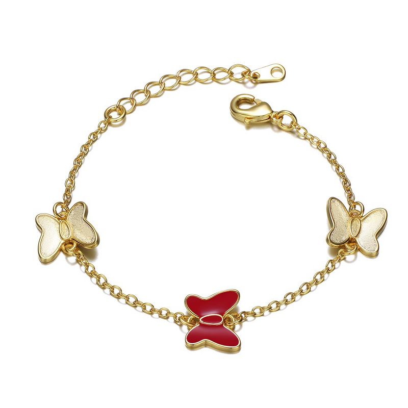 14k Yellow Gold Plated Adjustable Bracelet with Butterfly Charms for Kids, 1 of 3