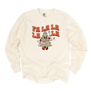 Simply Sage Market Women's Fa La La Rockin Tree Long Sleeve Garment Dyed Tee - 1 of 2