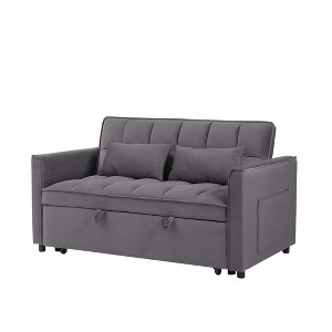 TiramisuBest 55" 3-in-1 Convertible Velvet Sofa Bed, Adjustable Back Futon Loveseat with Storage Bag & Pillows, Space-Saving Sofa for Living(Black) - 1 of 4