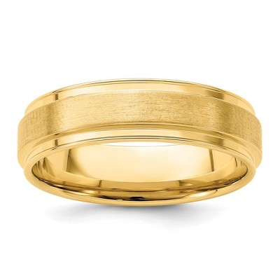 Black Bow Jewelry 6mm 14K Yellow Gold Brushed Flat Ridged Edge Comfort Fit Band