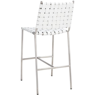 Olenna 41" White Leather and Silver Metal Saddle Counter Stool