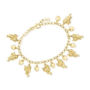 Ross-Simons Italian 18kt Gold Over Sterling Silver Cherub and Heart Charm Bracelet. 7 inches - 1 of 4