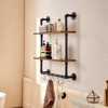 VEVOR Industrial Pipe Shelf, 2 Tier 24x7.87in, Wall-Mount Floating Rustic Wood Shelves Bracket Display Bookshelf,Storage Rack Sundries Holder, Black - 2 of 4