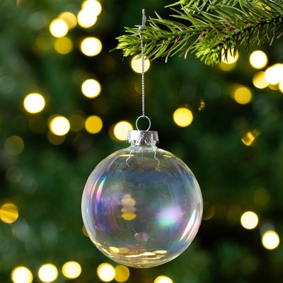 Set of 6 Clear Iridescent Glass Ball Christmas Ornaments