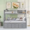 Twin Over Full Bunk Bed with Trundle and Storage Drawers, Convertible Wooden Bunk Bed with Safety Rail & Ladder, White/Gray/Espresso -ModernLuxe - 3 of 4