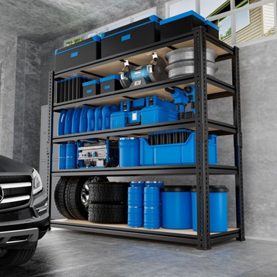 5-Tier MDF Adjustable Storage Shelves , Heavy Duty Garage Storage Shelving Unit, Metal Shelves for Kitchen Pantry Basement Bathroom Laundry