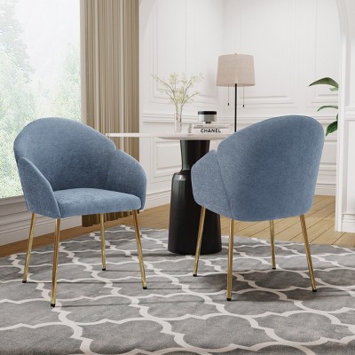 Coolbibila Modern Style Dining Chairs Set Of 2,Upholstered Round Back Dining Chair,Sloping Armrests,Kitchen Dining Chair With Metal Legs