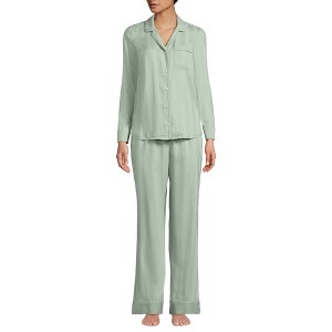 Lands' End Women's Shadow Stripe 2 Piece Pajama Set - Top and Pants - 1 of 4