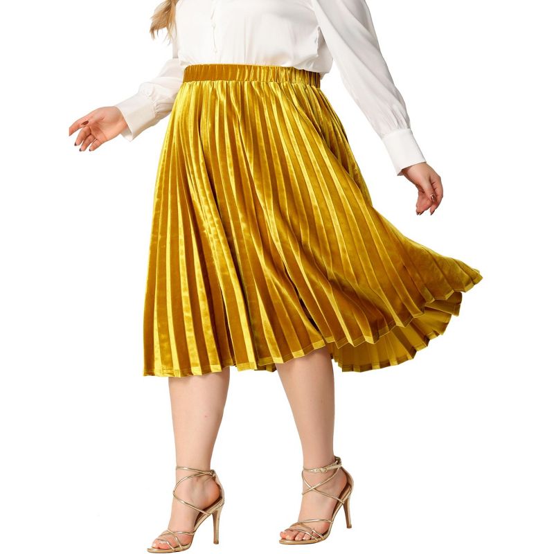 Agnes Orinda Women's Plus Size Velvet Pleated Elastic Waist Party Metallic Swing Midi A Line Skirts, 2 of 7