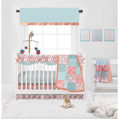 Bacati - Paisley Sophia Coral Aqua 10 pc Crib Bedding Set with Long Rail Guard Cover