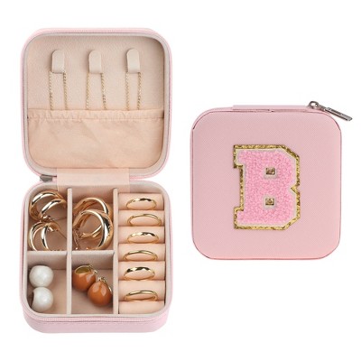 Unique Bargains Travel Letter Design Mini PU Leather Jewelry Box for Women's Girls' Birthday Gift