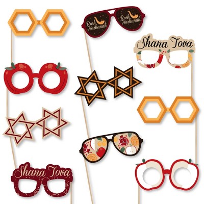Big Dot of Happiness Rosh Hashanah Glasses - Paper Card Stock New Year Party Photo Booth Props Kit - 10 Ct