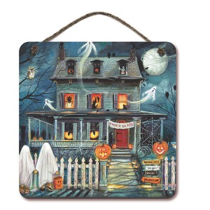 Courtside Market Haunted House I 12x12 Hanging Artboard with Twine - 1 of 2