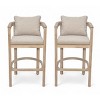 Set of 2 Acacia Wood Bar Stools with Cushions,Outdoor Bar Stools with Armrests and Backrest,Patio Bar Stools for Balcony or Garden-Cuddlewood - 3 of 4