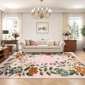 Floral Runner Rug Washable Rug, Non-Slip Non-Shedding Kitchen Carpet, Low Pile Stain-Resistant Foldable Soft - 1 of 4