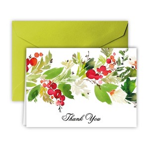 Paper Frenzy Artistic Watercolor Garland Thank You Note Cards and Lime Green Envelopes 25 pack - 1 of 1