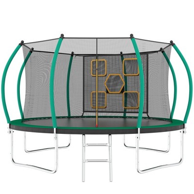 HFYee 1214/8*14FT Round Jump Trampoline Enclosure & Ladder for Backyard Fitness for Ages 8+