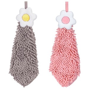 REGALWOVEN Chenille Soft Absorbent Flower Hanging Hand Towels for Bathroom 2 Pcs - 1 of 4