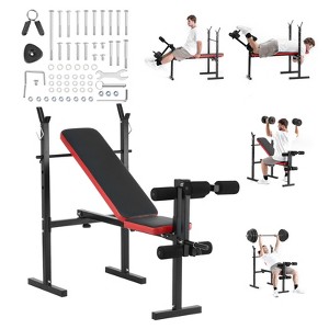 VEVOR Weight Bench, Multi-Functional Adjustable Weight Bench Press for Full Body Workout, 380lbs Exercise Sit up Bench, Black&Red - 1 of 4