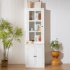 TiramisuBest 75.25'' Tall Freestanding Pantry Cabinet with Glass Door, Lattice Window & Storage,Farmhouse Hutch,White - 2 of 4