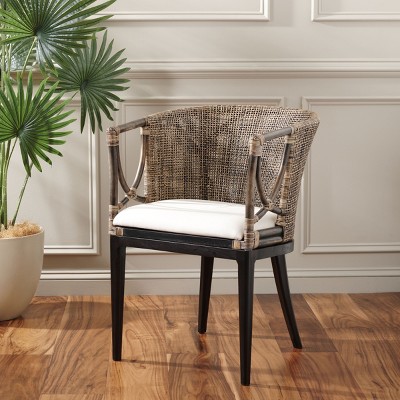 Transitional Buenos Aires Inspired Rattan Barrel Armchair, Brown/White