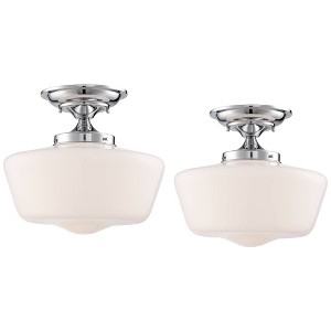 Regency Hill Schoolhouse Rustic Farmhouse Ceiling Light Semi Flush Mount Fixture 12" Set of 2 Chrome Metal White Glass Shade for Bedroom - 1 of 4
