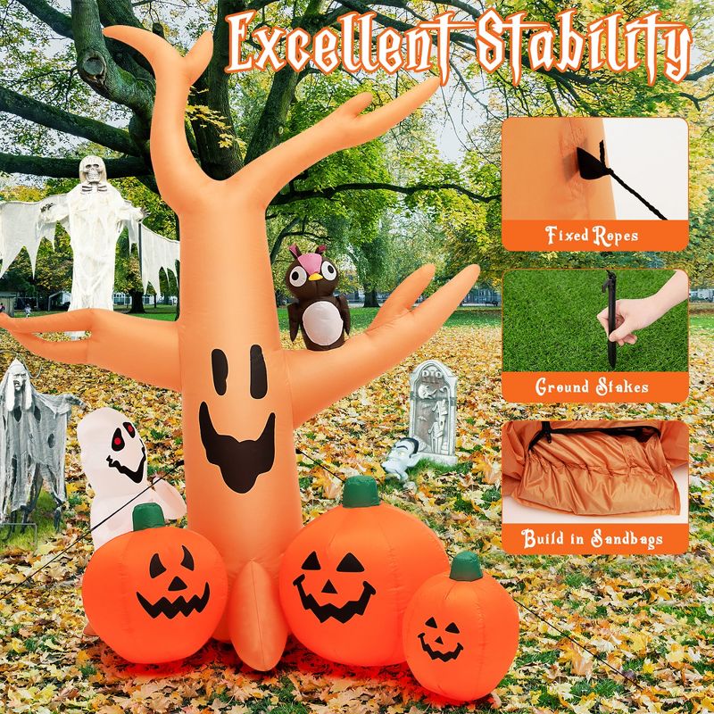 Costway 8 FT Halloween Inflatable Dead Tree w/ Pumpkins Blow up Yard Decoration, 5 of 9