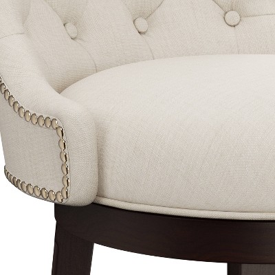 Halbrooke 30" Brown Wood Swivel Barstool with Cream Fabric
