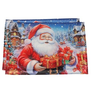 Unique Bargains Christmas Place Mats Gift Box Old Men Flax Red Blue White 11.8"x17.7" 2 Pcs