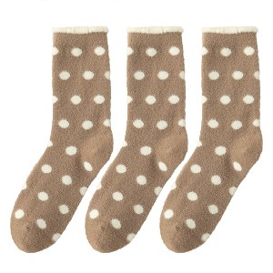 Anna-Kaci 3 Pairs Women's Plush Crew Socks with Polka Dot Pattern and Thick Fleece Lining - 1 of 4