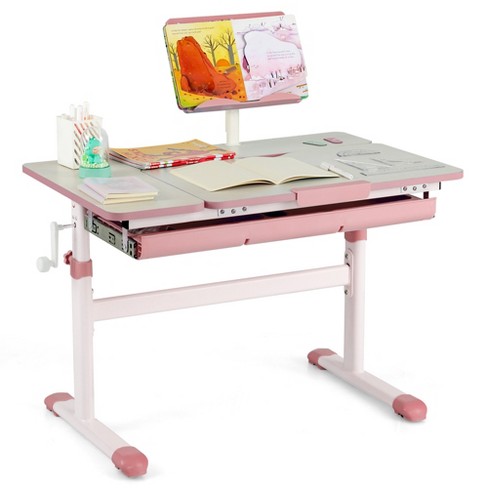 Costway Adjustable Height Kids Study Desk Drafting Table Computer Station  Pink