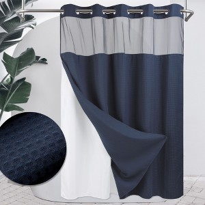 No Hook Shower Curtain with Snap in Liner, Heavyweight Waffle Fabric Bath Curtain, Hotel Grade - 1 of 4