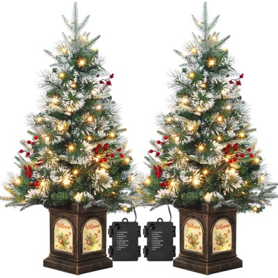 3/4.5Ft Artificial Christmas Tree With Warm White LED Lights，Fiber Optic-Like Flocked Tree  for Home, Shops, Party and Holiday Christmas Decoration