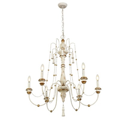 LNC Andromeda 5-Light 29.1" French Country/Cottage Candle Tiered Large Chandelier,Distressed White Wood and Antique Gold